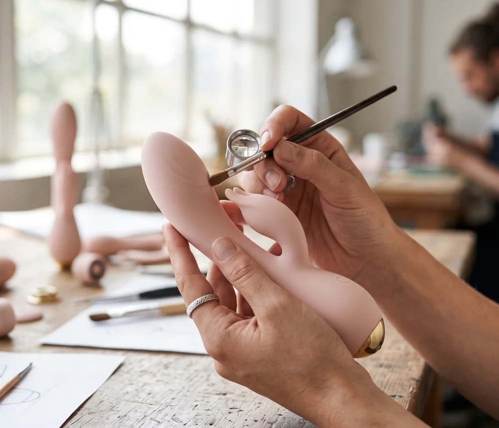 Hands painting smooth pink object